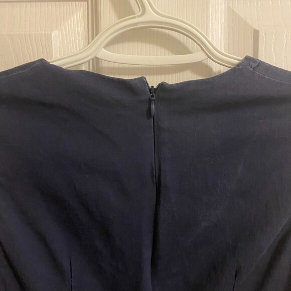 Dark Blue Polka Dot Midi Dress Fit and Flare with Square Neckline Size S - Picture 8 of 10